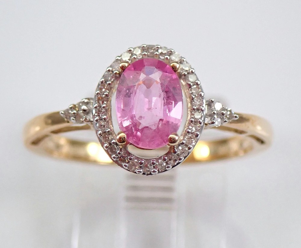 3.35 crt Oval Cut Pink Sapphire & Diamond Ring Real 14k SOLID Yellow Gold