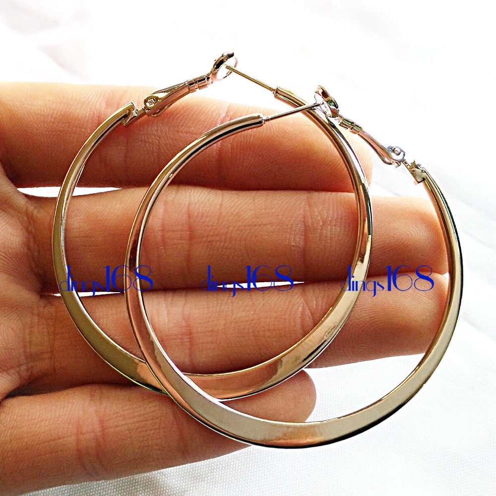 18K White Gold Filled Nickel/Lead-Free 2inch Large Flat Round Hoop Earrings L903