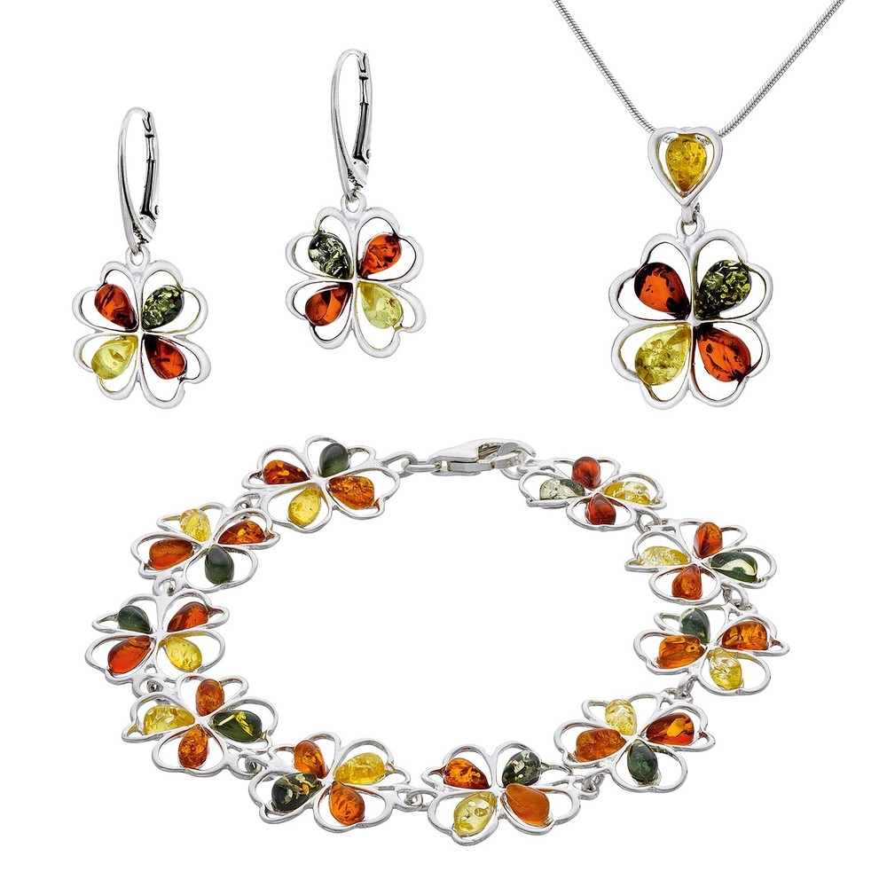 Elegant Large Polished Sterling Silver Womens Jewellery Set with Colorful Balls