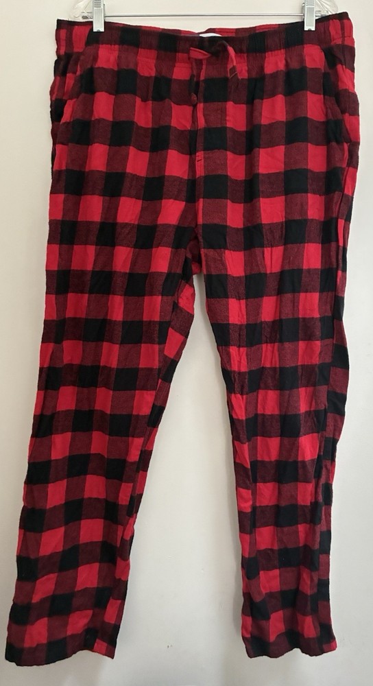 Old Navy Womens Red Buffalo Check Flannel Straight Leg Adjustable Waist Pants XL