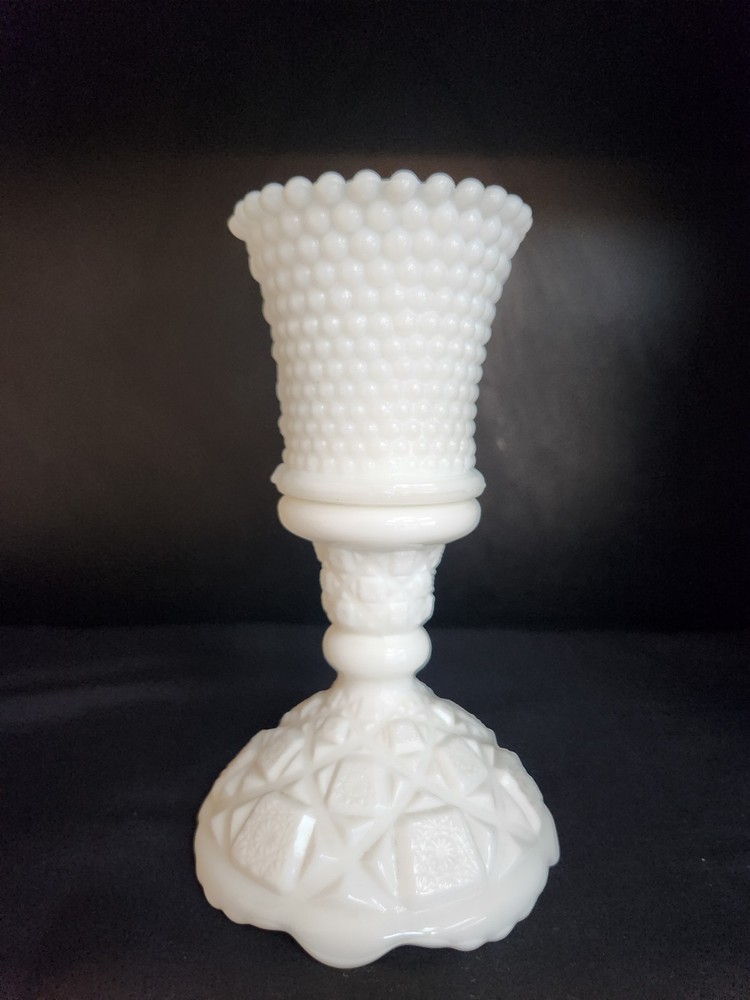 Vintage Fenton Milk Glass Old Quilt Candle Holder #500