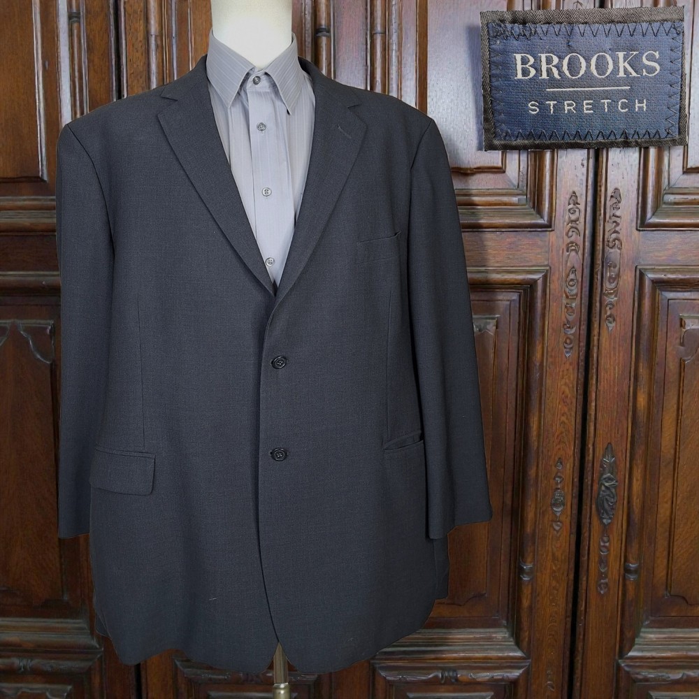 Brooks Brothers Stretch Blazer Mens 48R Dark Gray SV Wool