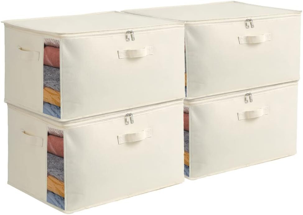 4-Pack Large Canvas Comforter Storage Bags for Closet Organization