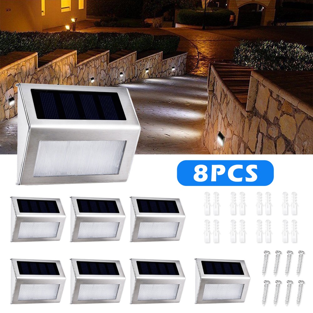 8-Pack Solar Stair Lights for Outdoor Steps, Garden Pathway, Deck, and Wall Lighting  