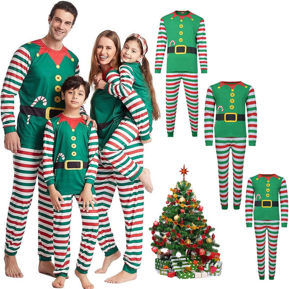 Hot Sale Christmas Elf Stylish Set Kids Matching Family Nightwear Xmas Suits-image