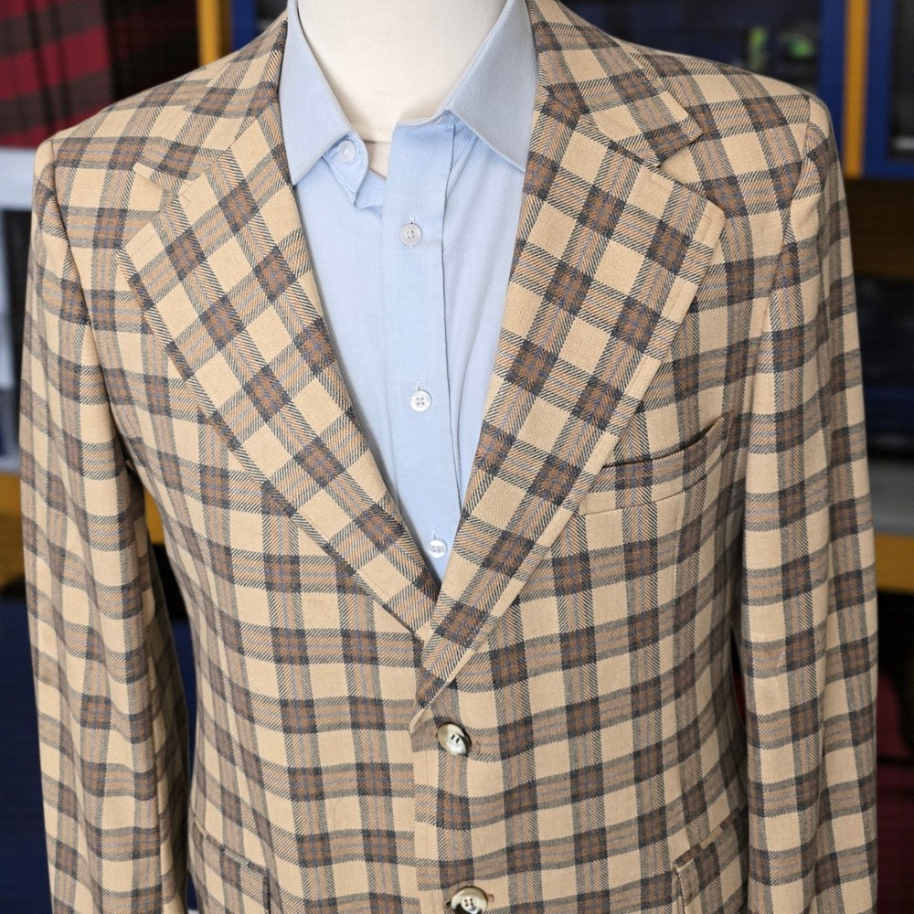 Vintage 1970s Wide Lapel Check Blazer 42XL Brown Wool By Campus Extra Long