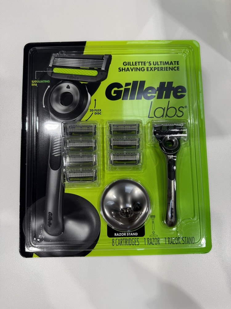 Gillette Labs 1 Razor with Dock and 8 Cartridges - Metal Handle 5-Blade Shaver
