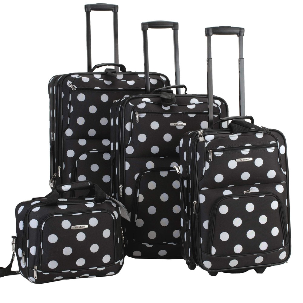 Polka Softside Upright Luggage Set, Expandable, Lightweight, Black Dot, 4-Pie...