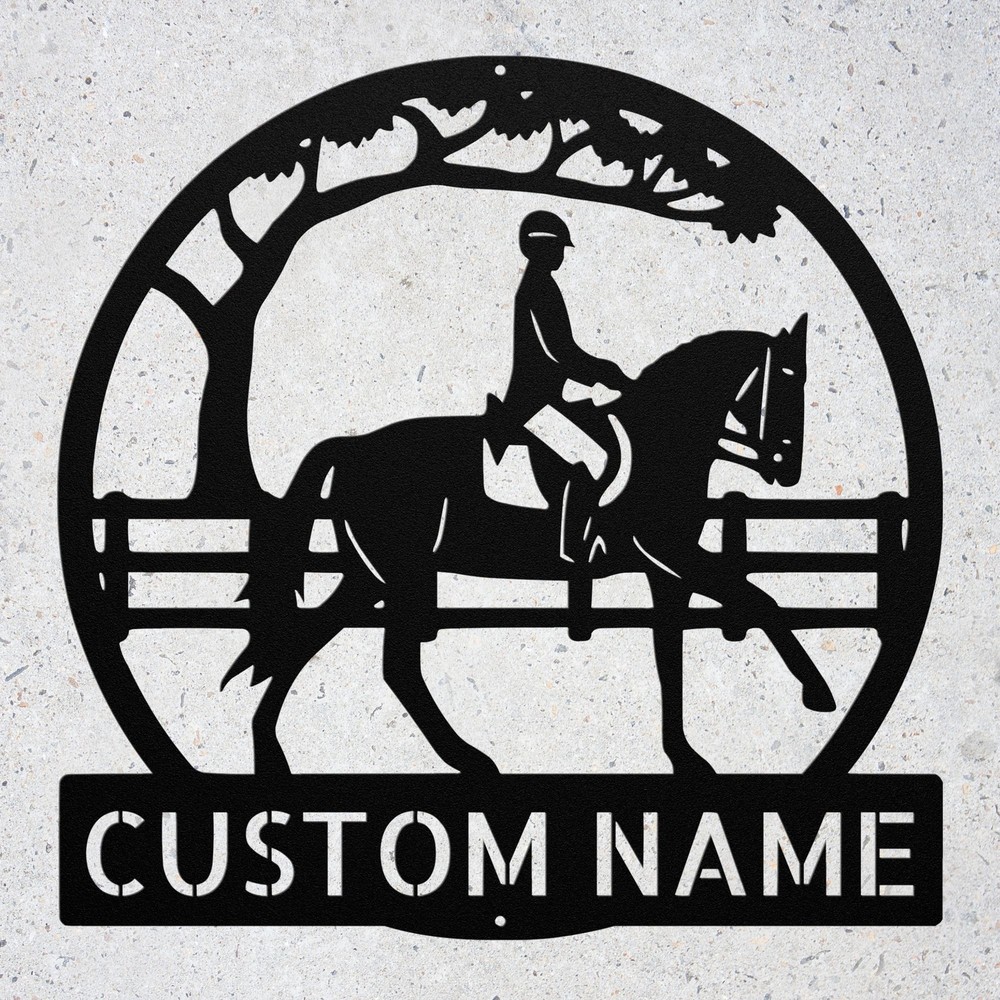 Custom Horse Rider Metal Sign Personalized Equestrian Wall Decor Plaque Gift