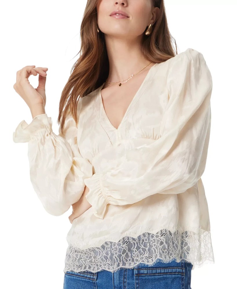 Sam Edelman Women's Top Sz L Lace-Hem V-Neck