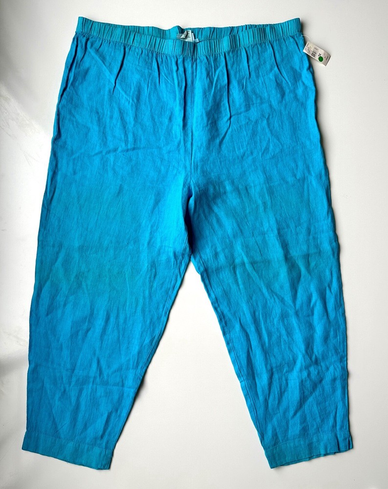 NWT Hot Cotton Blue Linen High Rise Elastic Waist Beachy Cropped Capri Pants 3X