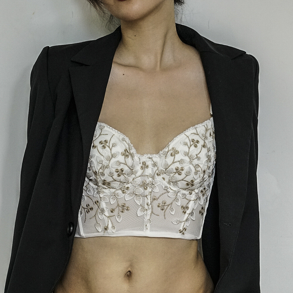 Women's Heavy Industry Embroidery Lace Steel Bone Outer French Underwear Bra Set