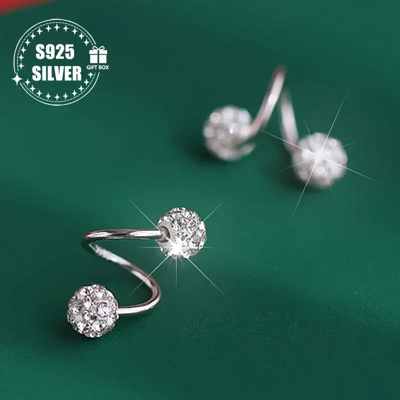 Elegant 925 Sterling Silver Spiral Hoop Earrings - Dazzling Zirconia, All-Season
