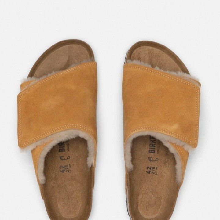 Stussy x Birkenstock Solana Shearling Slide, Caramel, Size EU 45 / US M 12