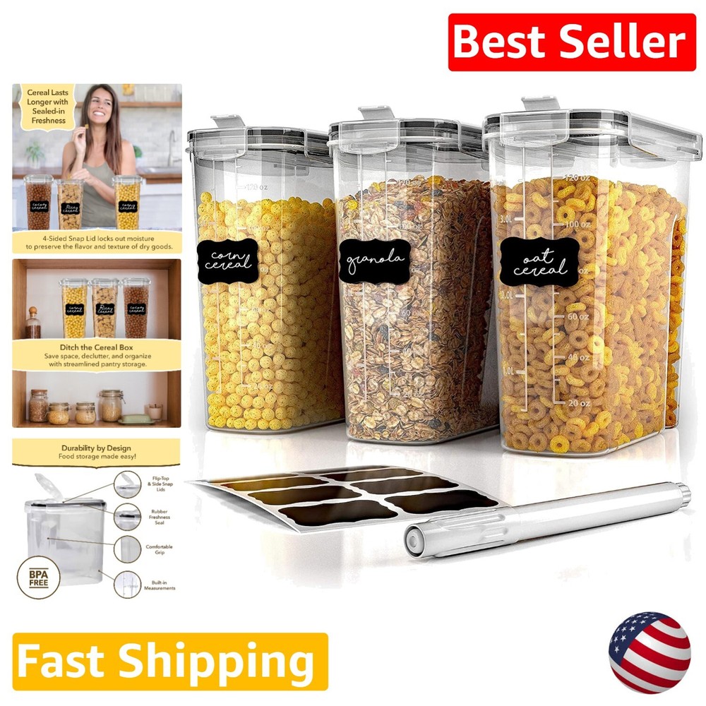 Airtight Pet-Safe Cereal Storage Set - 3 Bins for Freshness  