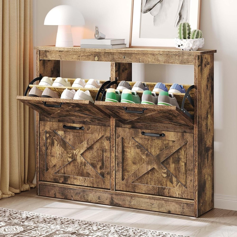 4-Drawer Flip Shoe Cabinet - Freestanding Narrow Shoe Rack Organizer