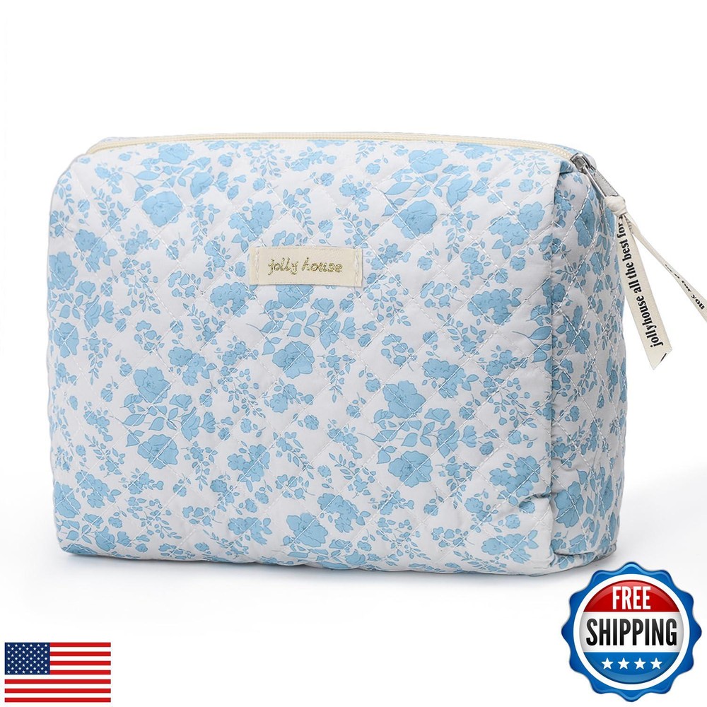 Sightor Large Floral Cotton Makeup Bag for Travel Toiletries Kawaii Cosmetic Case