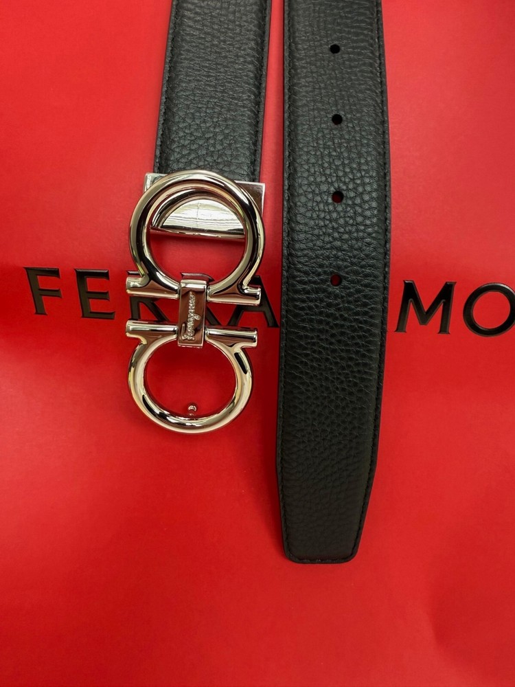 Salvatore Ferragamo Mens Black Brown Reversible Leather Belt 120cm Fits Size 44