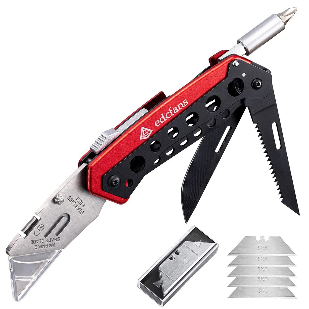 Folding Utility Knife Box Cutter with 5 Razor Blades Pocket Tool