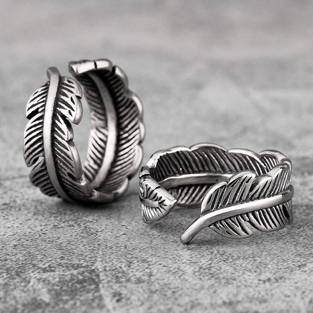 Vintage Eagle Bird Feather Stainless Steel Mens Rings Punk Amulet For Male