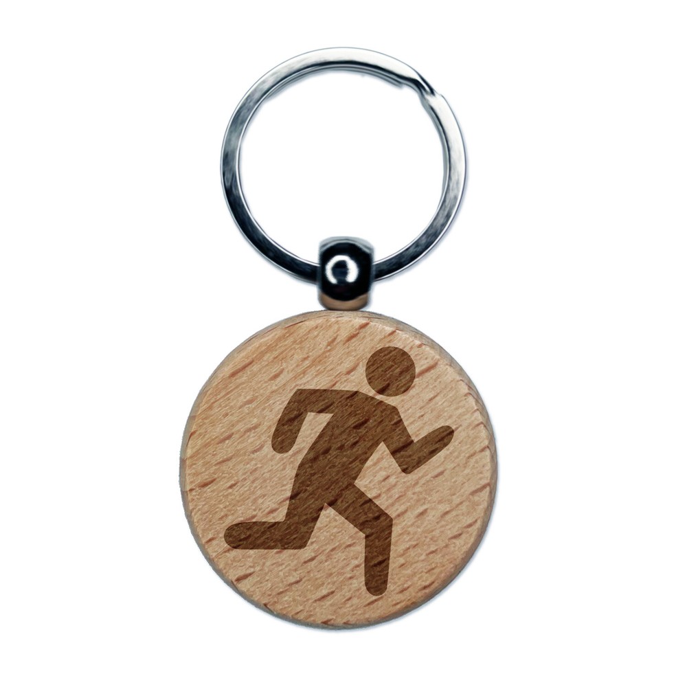 Marathon Runner Engraved Wooden Round Keychain for Runners