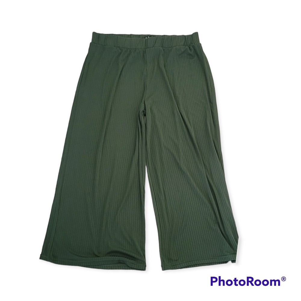FULL CIRCLE Ribbed Stretch Wide Leg Pants in XLarge Green NWT Trendy Comfort Fit-image