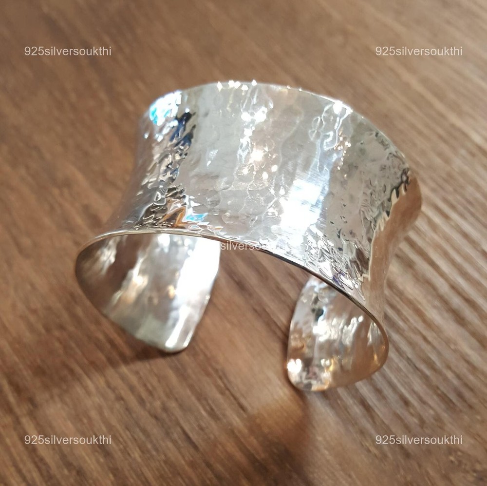 Hand-Hammered Sterling Silver Cuff Bracelet for Wife or Mom on Mother's Day-image