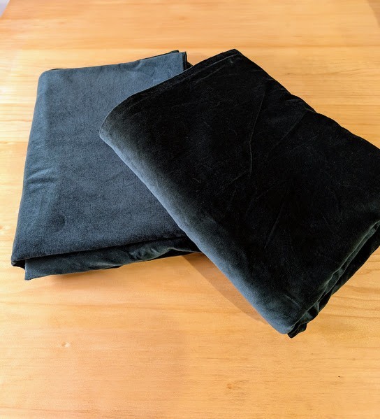 Pair of IKEA Sanela velvet curtains in dark green  55