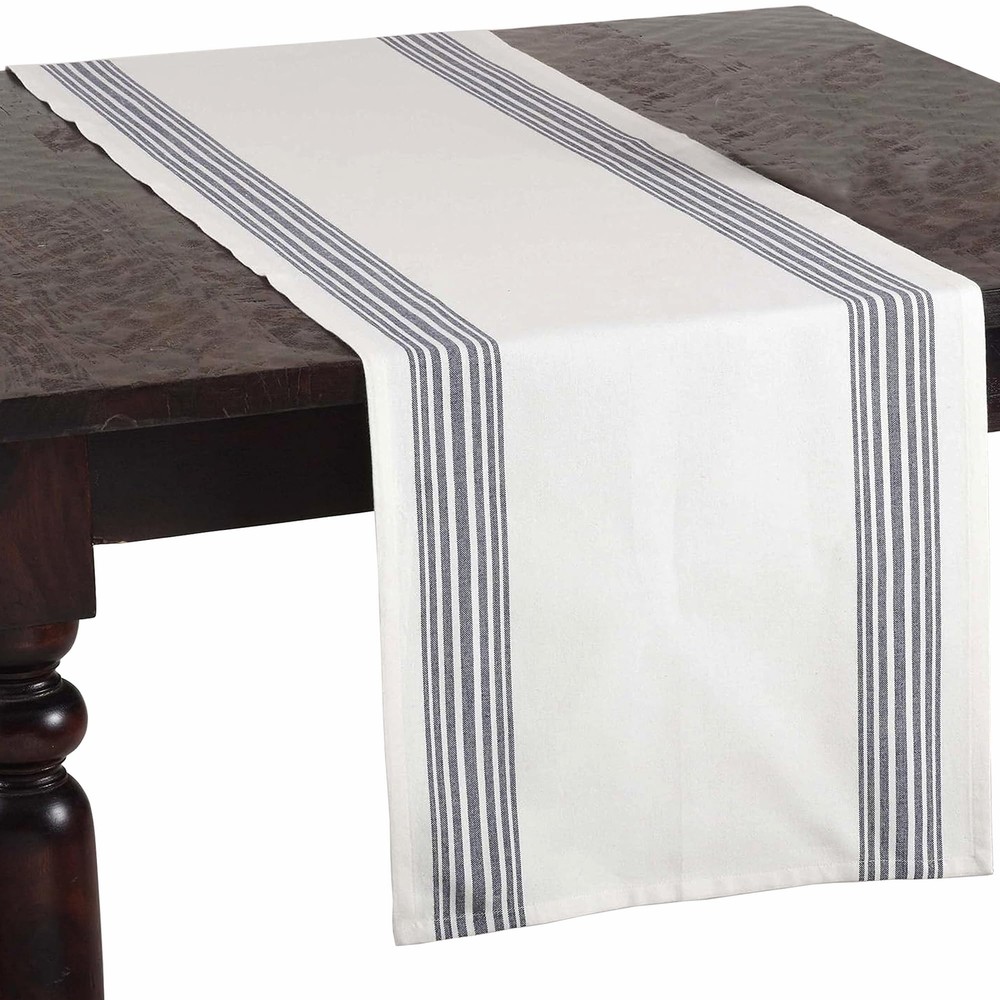 SARO LIFESTYLE Navy Blue Striped Cotton Table Runner 16 Inches