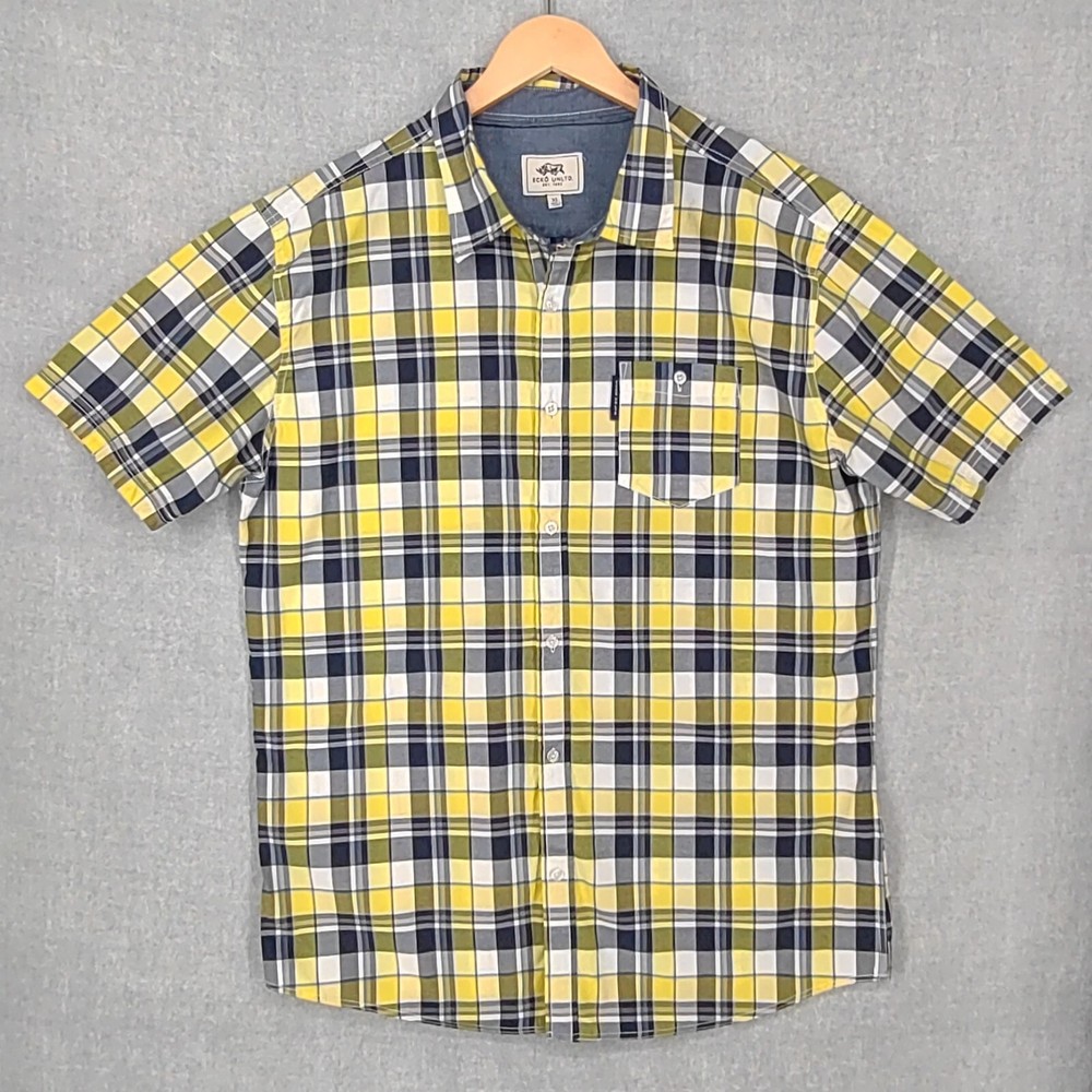 Ecko Unltd Shirt Men Extra Large Tartan Pocket Button Up Short Sleeve Multicolor