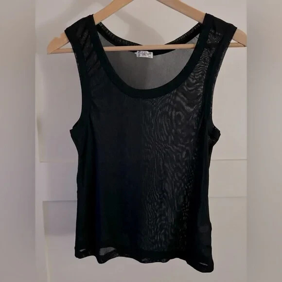 Intimately By Free People She's The Moment Mesh Tank NWOT Size L Black