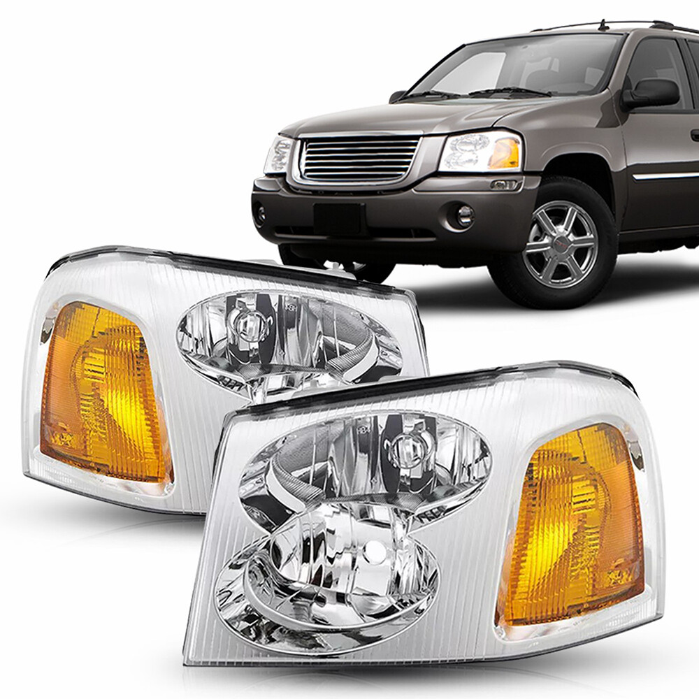 Pair Headlight Assembly For 2002-2009 GMC Envoy Left+Right Side Chrome Housing S