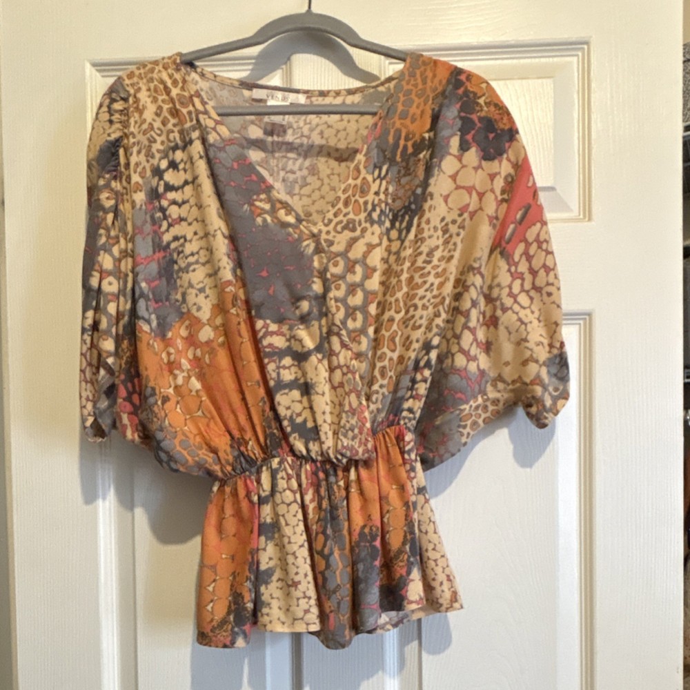 LASCANA VENUS Multicolor Animal Print Chiffon V-Neck Dolman Sleeve Blouse S