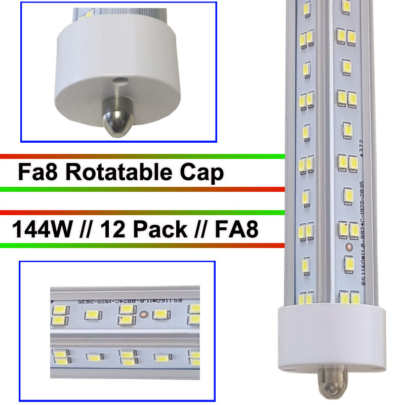 LED Tube Light 8FT 144W T8 Single Pin FA8 Base Double Side V Shaped LED 12PCS