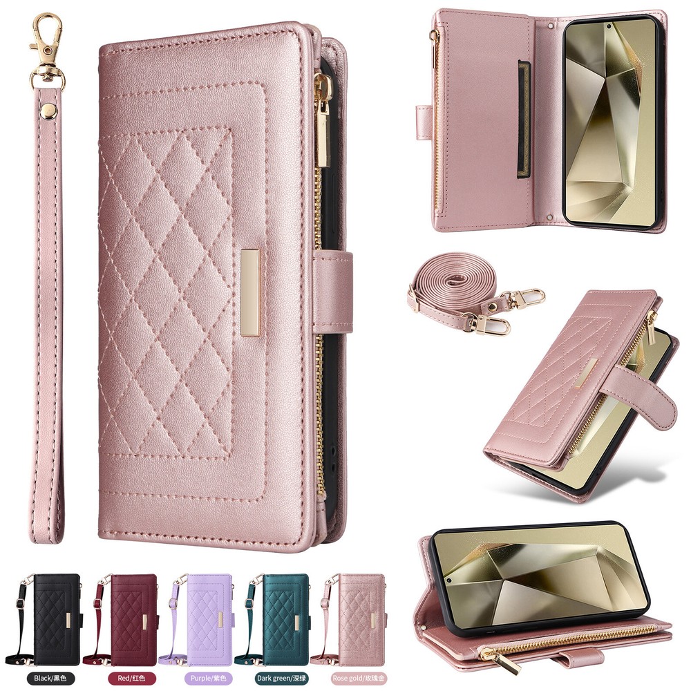 For Samsung Galaxy S25 Ultra S24 Leather Crossbody Zipper Wallet Case Kickstand