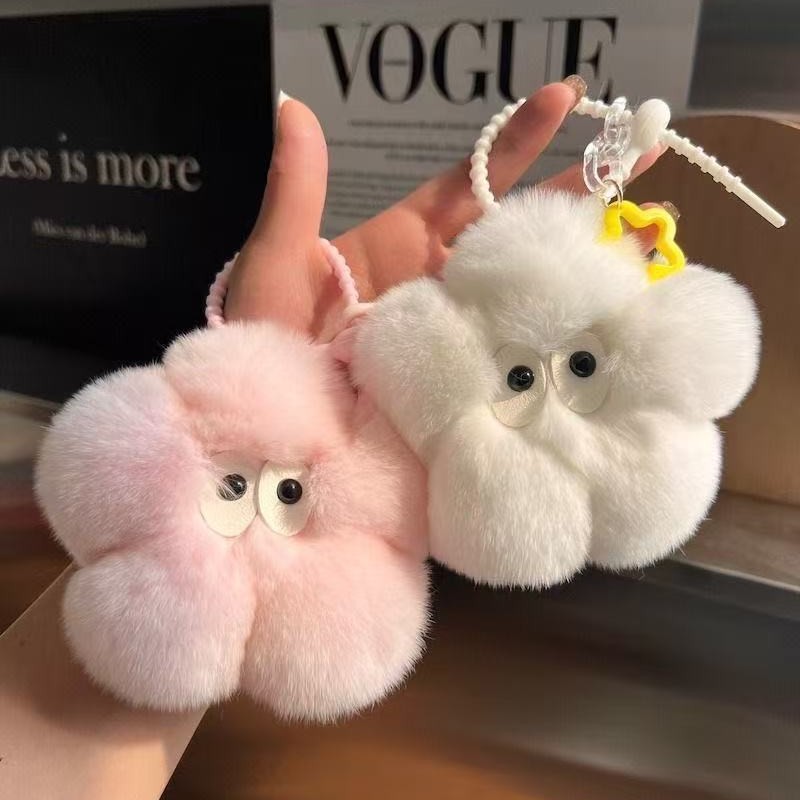 Cute Flower Plush Keychain Fluffy Bag Charm Backpack Decor Purse Accessory
