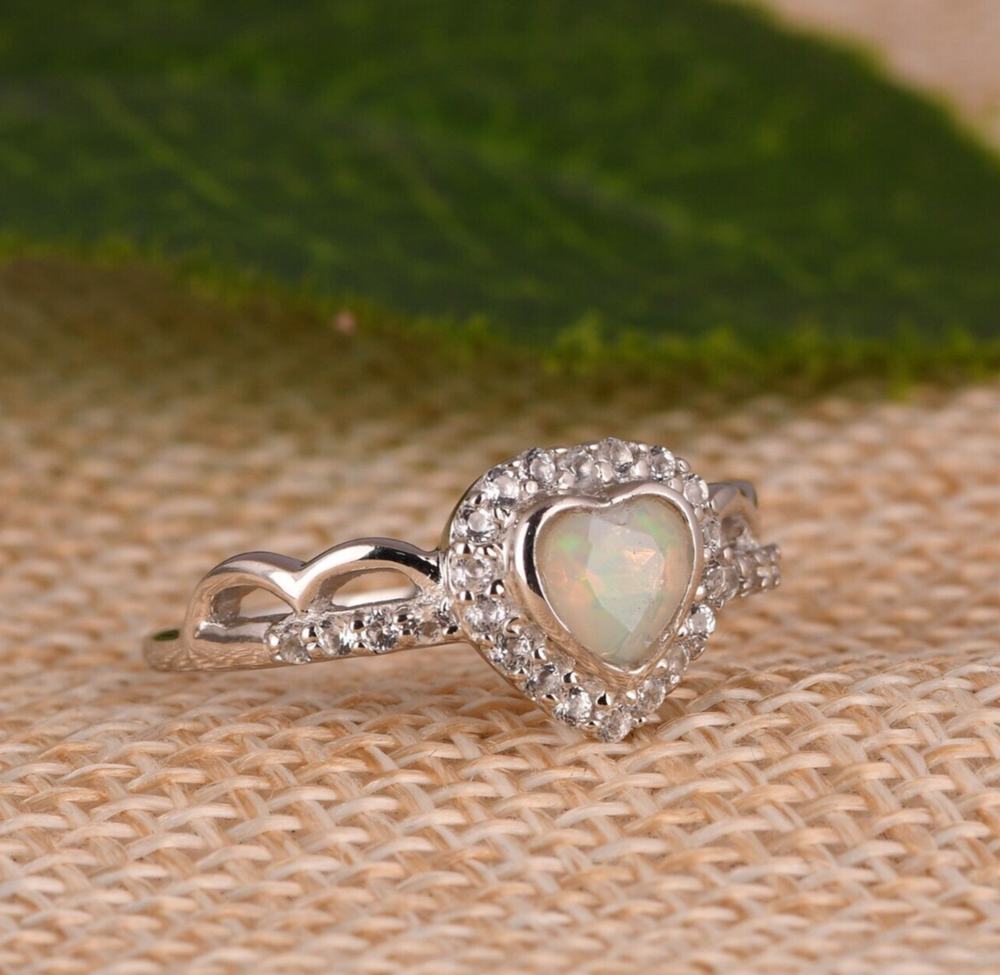 Topaz Heart Pave Crystal Ring Dainty Promise Band Gift for Her