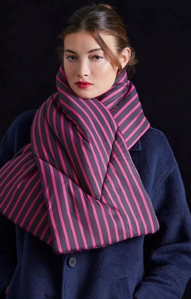New ANTHROPOLOGIE Striped Puffer Scarf Navy Blue Purple New