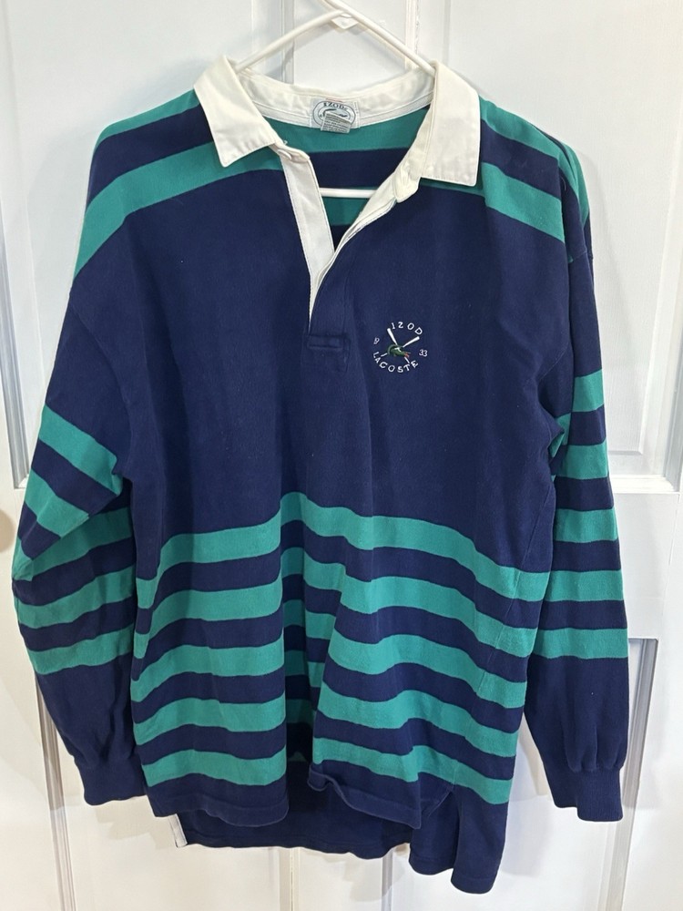 80s Vintage Izod Lacoste Rugby Long Sleeve Polo XL Missing Button