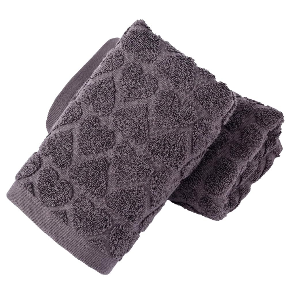 Full Embossed Hearts Grey Cotton Hand Towel Set of 2 Super Soft-image