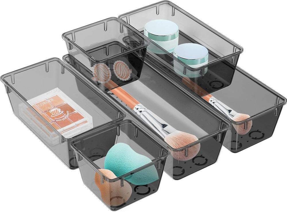 6 Pack Clear Drawer Organizer Set, Acrylic Drawer Storage Trays, Storage Bins fo