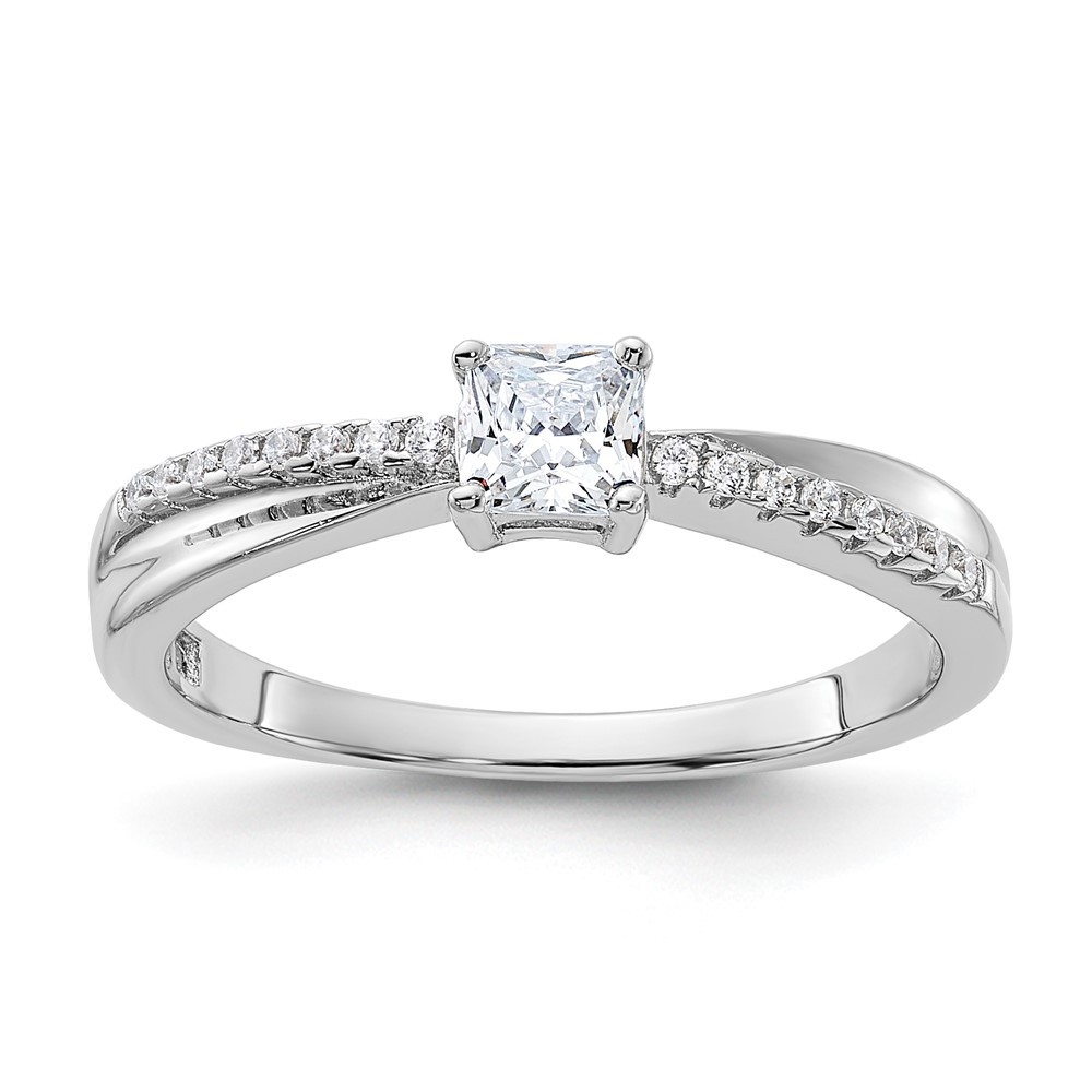 925 Sterling Silver Rhodium-plated Polished & Cubic Zirconia Ring