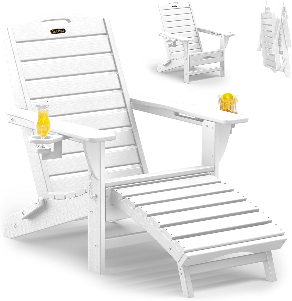 Weather-Resistant Folding Adirondack Chair with Ottoman and Fire Pit