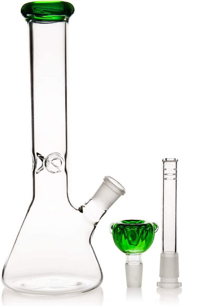 11 inch Glass Bong Hookah Green Smoking Water Pipe Shisha Bubbler w/ Glass Bowl