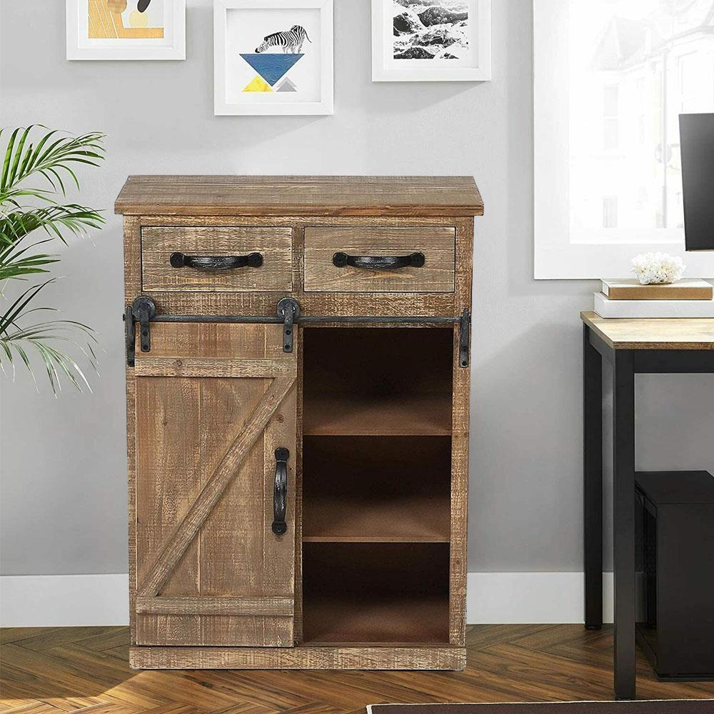 Rustic Sliding Barn Door Pantry Cabinet for Cottage Kitchen Storage