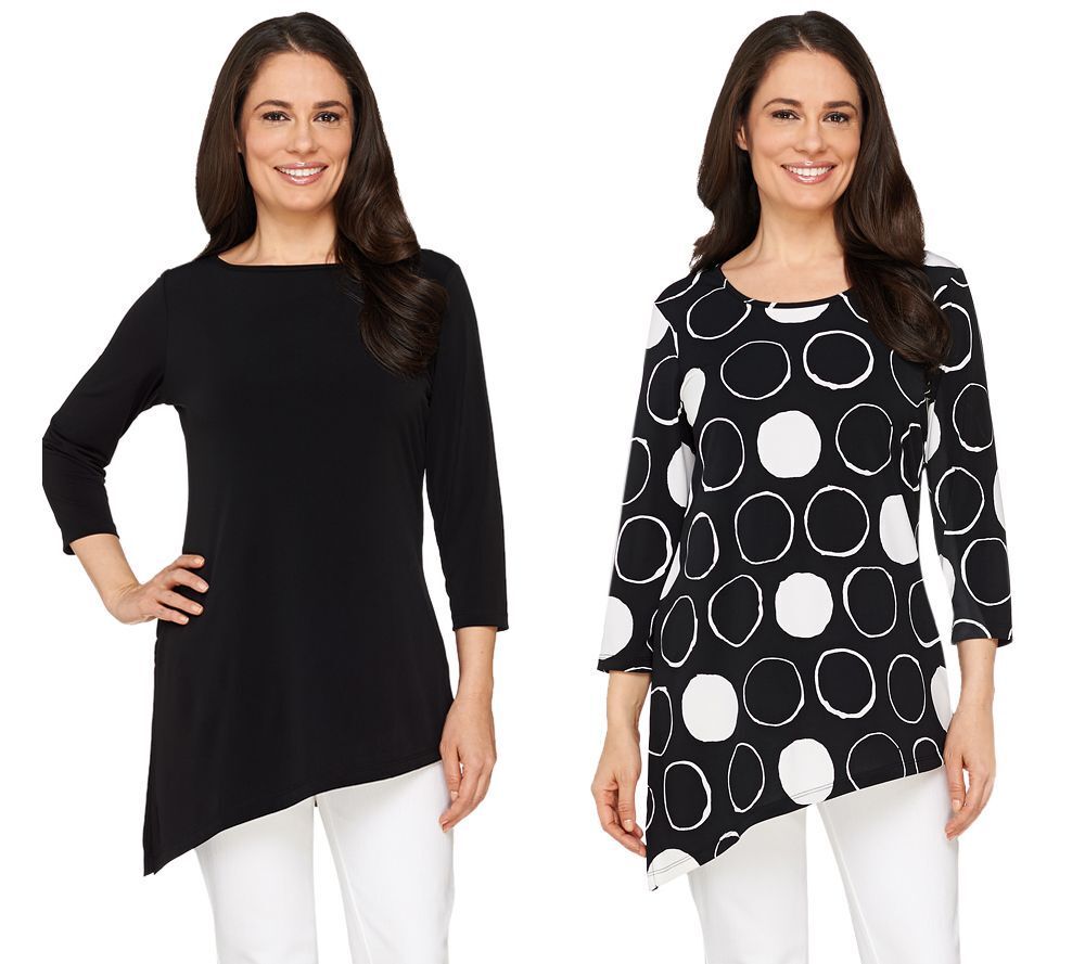 Susan Graver Women's Top Sz M Print & Solid Liquid Knit Tops Black A263009