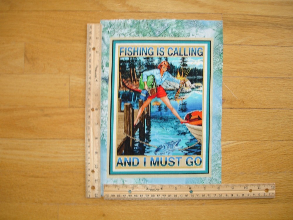 Fishing Gal Fishing Is Calling and I Must Go Boat Cotton Quilt Fabric Block