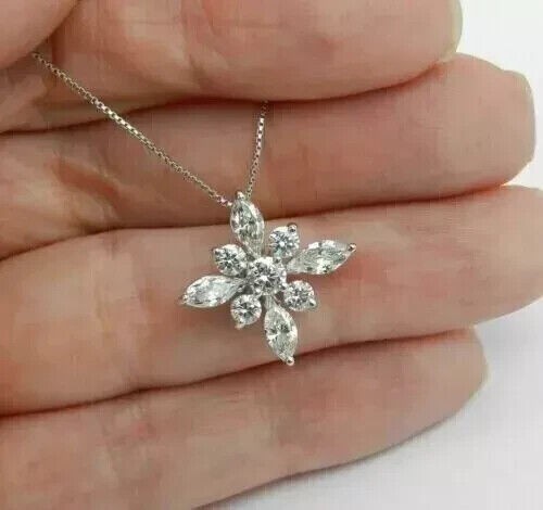 2Ct Marquise Cut Simulated Diamond Women's Charm Pendant 14K White Gold Plated