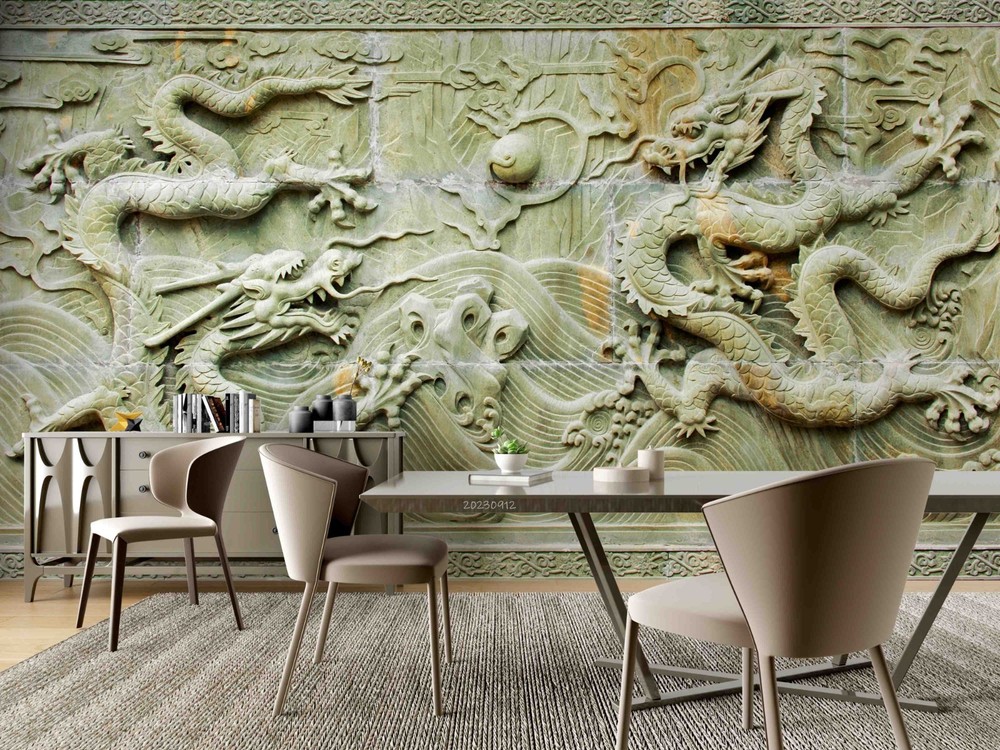 3D Chinese Dragon Stone Sculpture Wall Murals Wallpaper Murals Wall Sticker