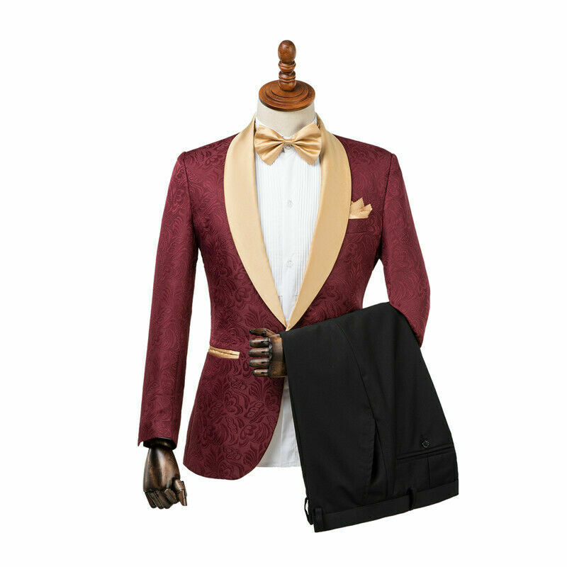 Men's Burgundy Paisley Floral Blazer for Wedding Prom Party Formal Wear